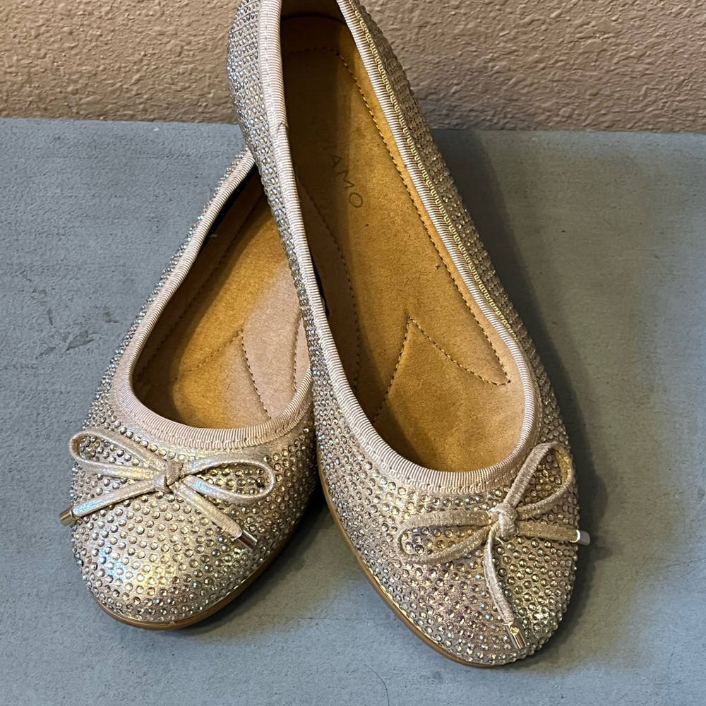 Light Gold Sparkling Rhinestone Bow Flats